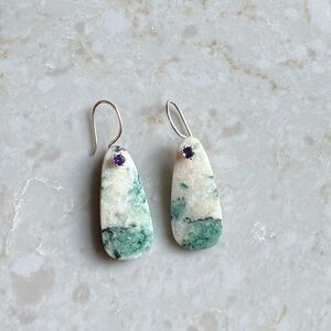 NWOT Sundance Pastoral Reverie Earrings, Tree Agate, Amethyst, Sterling Silver